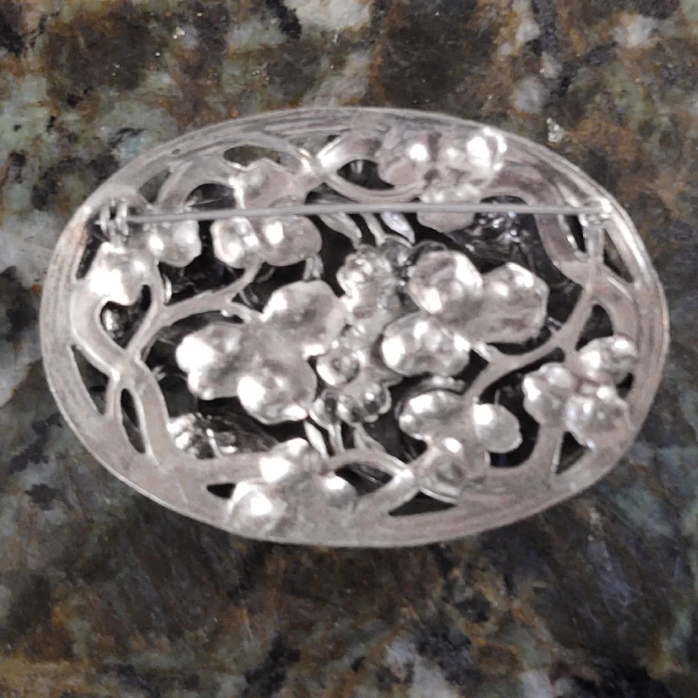 Oversized Vintage Danish 900 Silver Floral Brooch